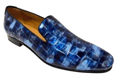 Pre-owned Mister Men's Blue Embossed Crocodile Patent Leather Loafer Made In Spain 41280