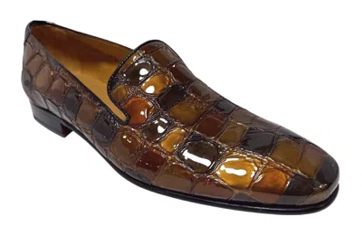 Pre-owned Mister Men's Brown Embossed Cow Patent Leather Loafer Shoe Made In Spain 41280-1 In Brown Multi