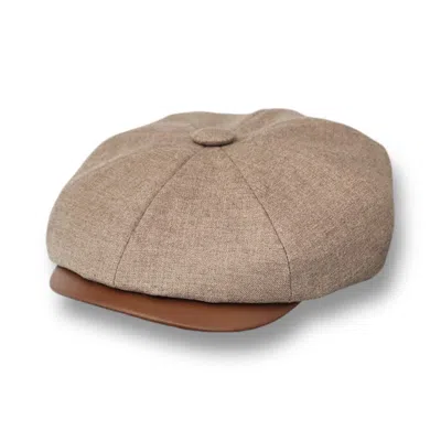 Mister Miller - Master Hatter Men's Brown / Neutrals Riley Says Bakerboy Cap In Camel Cashmere & Tan Leather Peak