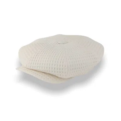 Mister Miller - Master Hatter Men's White Finchs Racket Oversized Bakerboy Cap In Waffle Textured Cotton