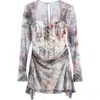 Mistress Rocks Abstract Print Long Sleeve Corset Minidress In Printed