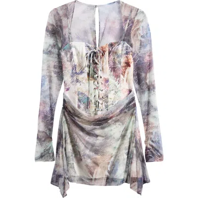 Mistress Rocks Abstract Print Long Sleeve Corset Minidress In Printed