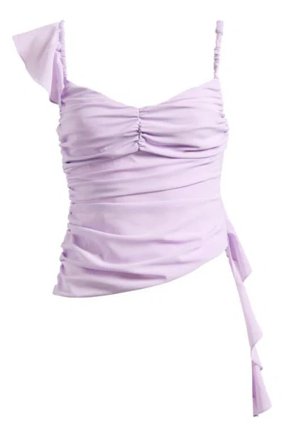 Mistress Rocks Asymmetric Ruffle Tank In Lavender Field