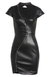 Shop Mistress Rocks Backless Faux Leather Minidress In Black