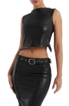 MISTRESS ROCKS BACKLESS SLEEVELESS FAUX LEATHER CROP TOP