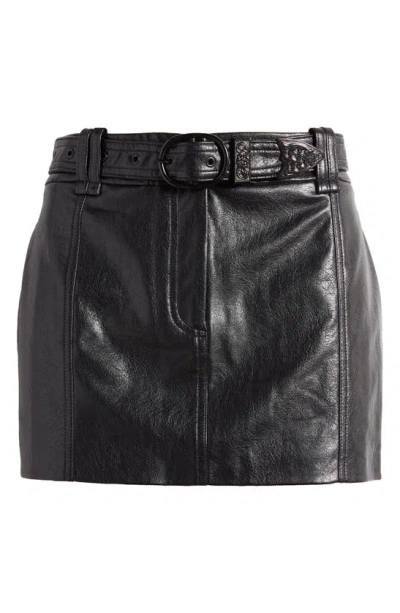 Mistress Rocks Belted Faux Leather Miniskirt In Black
