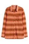 Mistress Rocks Chevron Stripe Oversize Button-up Shirt In Multi Colour - Orange