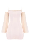 Mistress Rocks Cold Shoulder Long Sleeve Minidress In Peach