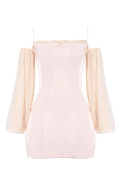 Mistress Rocks Cold Shoulder Long Sleeve Minidress In Peach