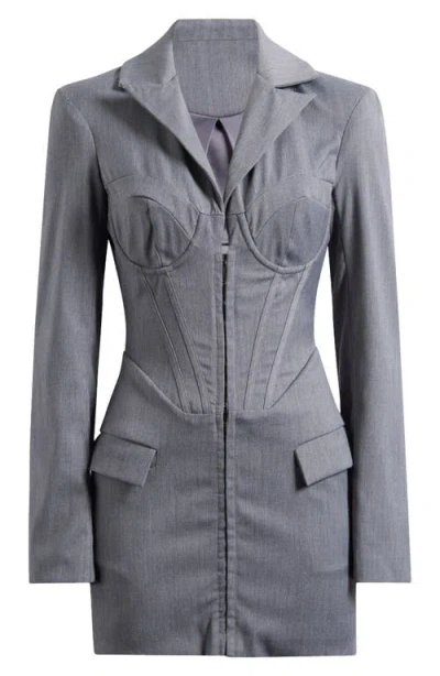 Mistress Rocks Corset Long Sleeve Blazer Minidress In Dove Grey
