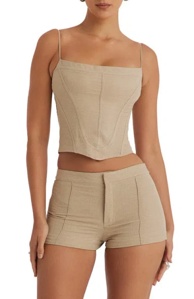 Mistress Rocks Curved Chambray Corset Top In Stone