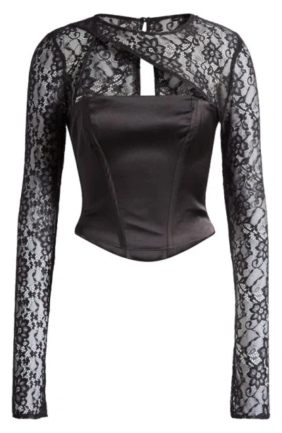 Mistress Rocks Cutout Lace Corset Top In Black