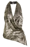 Mistress Rocks Drape Metallic Halter Top In Gold