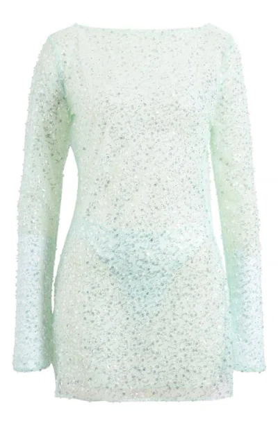 Mistress Rocks Embellished Long Sleeve Minidress In Ice
