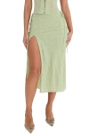 Mistress Rocks Embroidered Thigh Split Midi Skirt In Pear