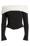 Mistress Rocks Faux Fur Trim Corset Top In Black