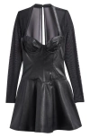 Mistress Rocks Faux Leather & Mesh Corset Minidress In Dark Plum