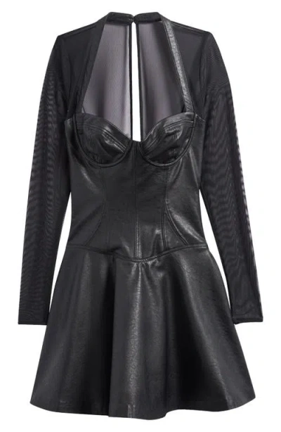 Mistress Rocks Faux Leather & Mesh Corset Minidress In Dark Plum