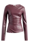 Mistress Rocks Faux Leather Asymmetric Split Hem Top In Dark Plum
