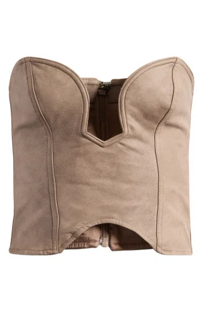 Mistress Rocks Faux Leather Corset Top In Mocha