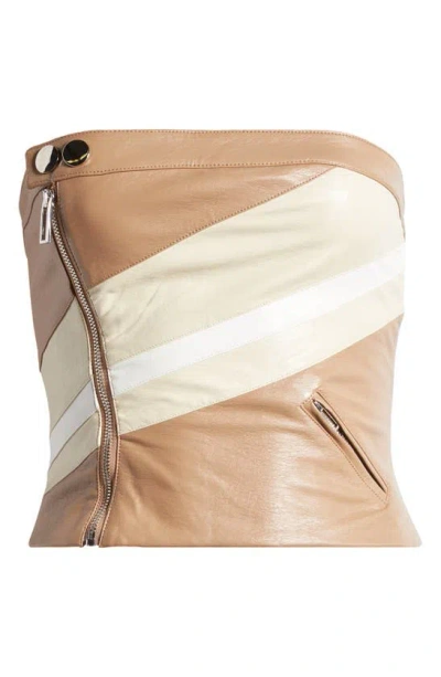 Mistress Rocks Faux Leather Corset Top In Nutmeg