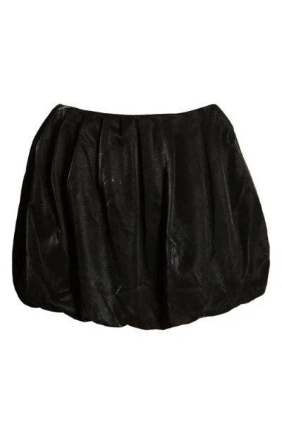 Mistress Rocks Faux Leather Puff Ball Miniskirt In Black
