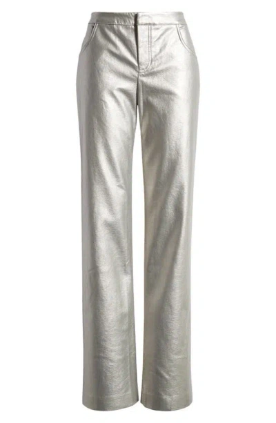 Mistress Rocks Faux Leather Straight Leg Pants In Silver