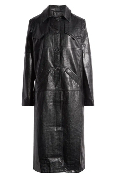 Mistress Rocks Faux Leather Trench Coat In Black