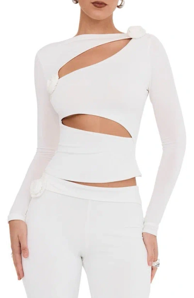 Mistress Rocks Womens Ivory Flower-embellished Cut-out Stretch-jersey Top