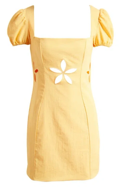 Mistress Rocks Floral Cutout Puff Sleeve Minidress In Yellow