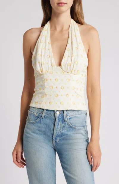 Mistress Rocks Floral Embroidered Halter Top In Cloud