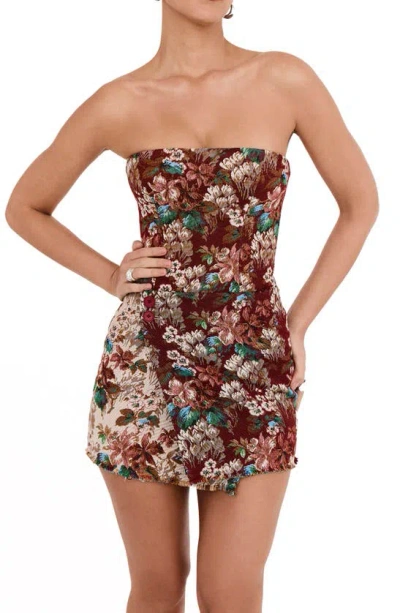 Mistress Rocks Floral Jacquard Corset In Burgundy Multi