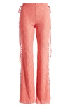 Mistress Rocks Floral Lace Lace-up Pants In Grapefruit