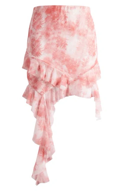 Mistress Rocks Floral Spiral Frill Mesh Miniskirt In Pink Floral