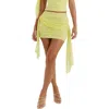 Mistress Rocks Gathered Drape Miniskirt In Lemon Lime