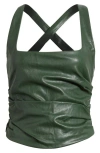 Mistress Rocks Gathered Faux Leather Tank In Evergreen