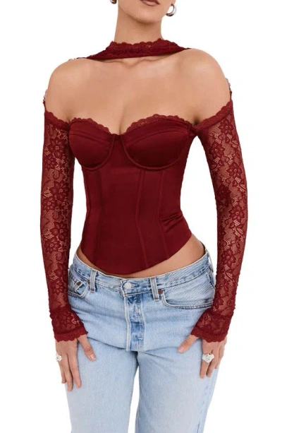 Mistress Rocks Lace Corset Top In Cherry White