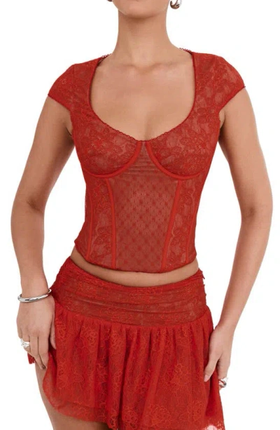Mistress Rocks Lace Corset Top In Red Rose