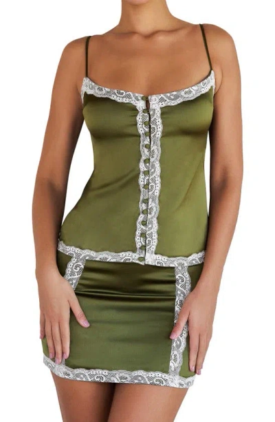 Mistress Rocks Lace Satin Camisole In Avocado