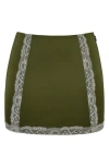 Mistress Rocks Lace Trim Stretch Satin Miniskirt In Avocado
