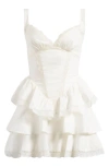 Mistress Rocks Lace Trim Tiered Minidress In White