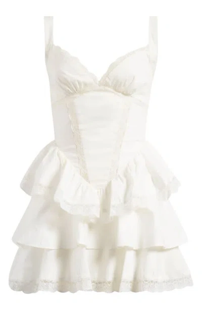 Mistress Rocks Lace Trim Tiered Minidress In White