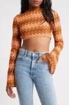 Mistress Rocks Lace-up Back Crop Knit Top In Orange Multicolour
