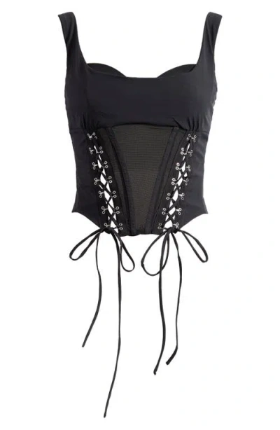 Mistress Rocks Lace-up Corset Top In Black