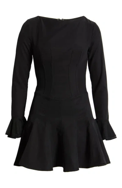 Mistress Rocks Long Sleeve Corset Minidress In Black