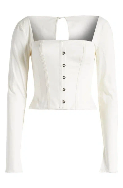 Mistress Rocks Long Sleeve Cotton Corset Top In White