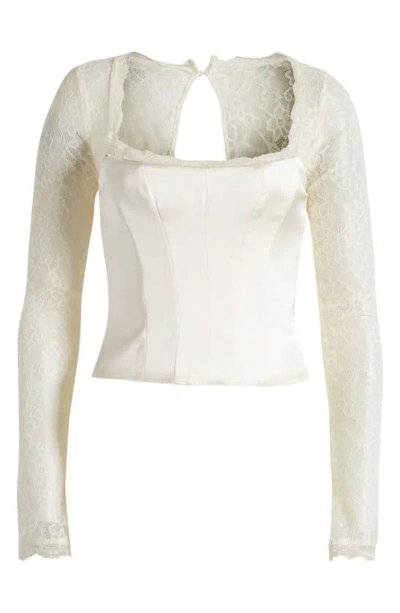 Mistress Rocks Long Sleeve Lace & Satin Corset Top In Ivory