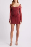Mistress Rocks Long Sleeve Lace-up Corset Minidress In Cherry