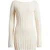 Mistress Rocks Long Sleeve Rib Body-con Minidress In Biscuit