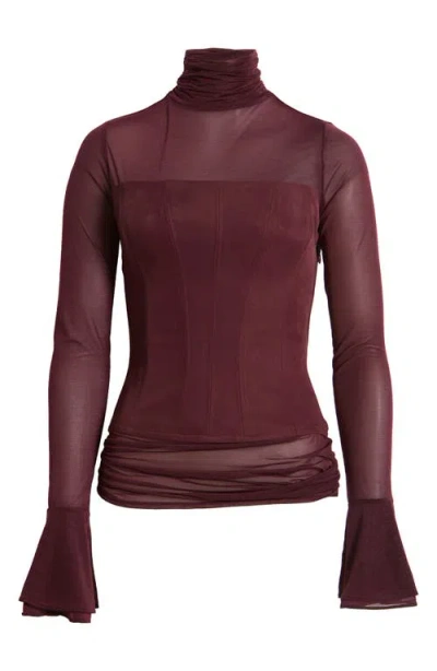 Mistress Rocks Mesh Corset Top In Dark Plum